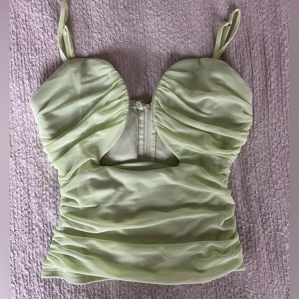 Privy Green Ruched Top